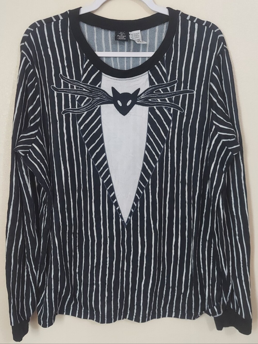 Disney Black and White Striped Long Sleeve Tee with Bat Bow Graphic